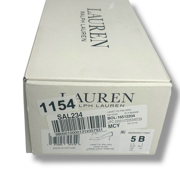 NEW Ralph Lauren Lanette Nude Croc Embossed Heels Size 5 Pointy Toe Stiletto - Picture 15 of 15